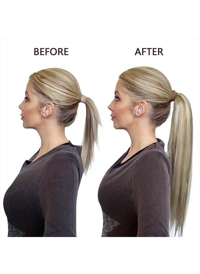 RUNATURE 18 Inch Ponytail Extension Human Hair Highlighted Ponytail Hair Extensions Human Hair Clip in One Piece Light Brown with Platinum Blonde Ponytail Human Hair Extensions 80 Gram  - Image 2