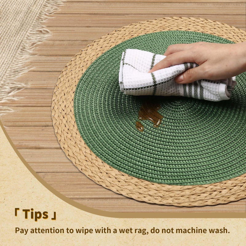 Noctiflorous Round Braided Placemats Set of 8 Table Mats 15 Inches Washable Heat Resistant for Dining Table Non-Slip Indoor Outdoor Place Mats for Thanksgiving Christmas Easter(Green Wide Edge 8) - Image 4