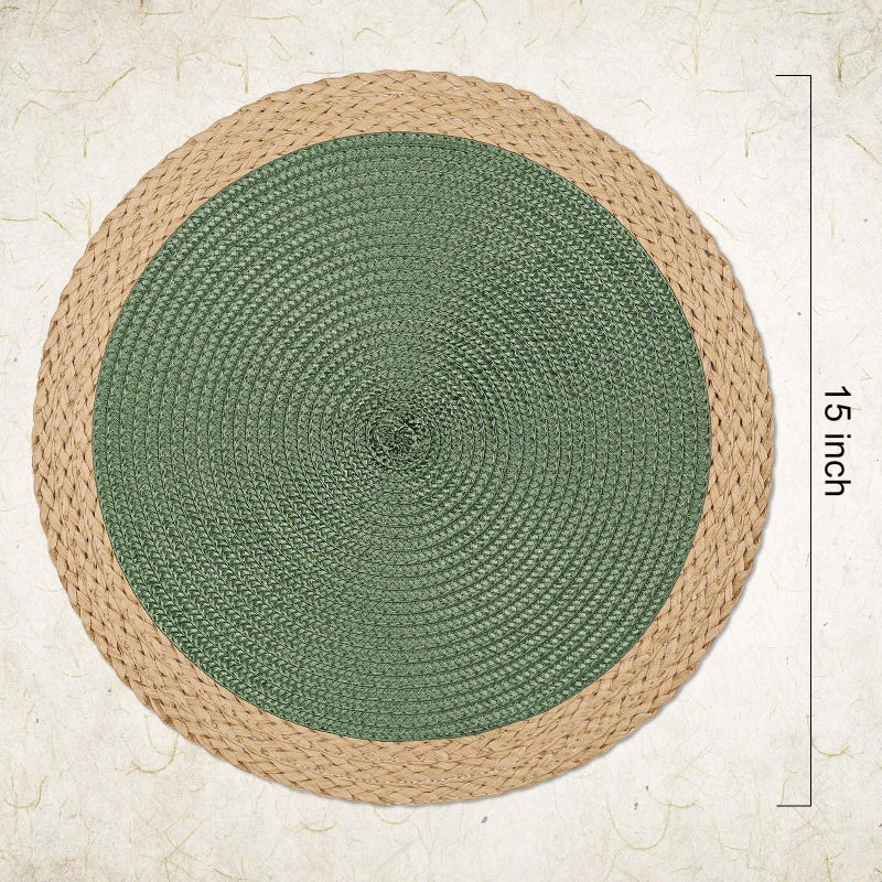 Noctiflorous Round Braided Placemats Set of 8 Table Mats 15 Inches Washable Heat Resistant for Dining Table Non-Slip Indoor Outdoor Place Mats for Thanksgiving Christmas Easter(Green Wide Edge 8) - Image 2