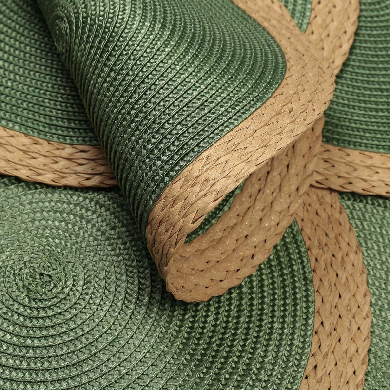 Noctiflorous Round Braided Placemats Set of 8 Table Mats 15 Inches Washable Heat Resistant for Dining Table Non-Slip Indoor Outdoor Place Mats for Thanksgiving Christmas Easter(Green Wide Edge 8) - Image 3
