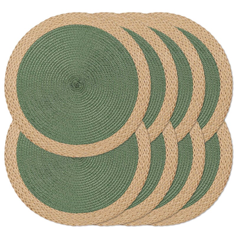 Noctiflorous Round Braided Placemats Set of 8 Table Mats 15 Inches Washable Heat Resistant for Dining Table Non-Slip Indoor Outdoor Place Mats for Thanksgiving Christmas Easter(Green Wide Edge 8) - Image 1