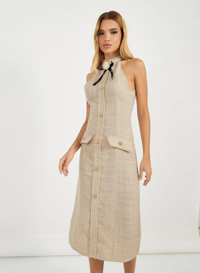 Styli Tweed Halter Midi Dress