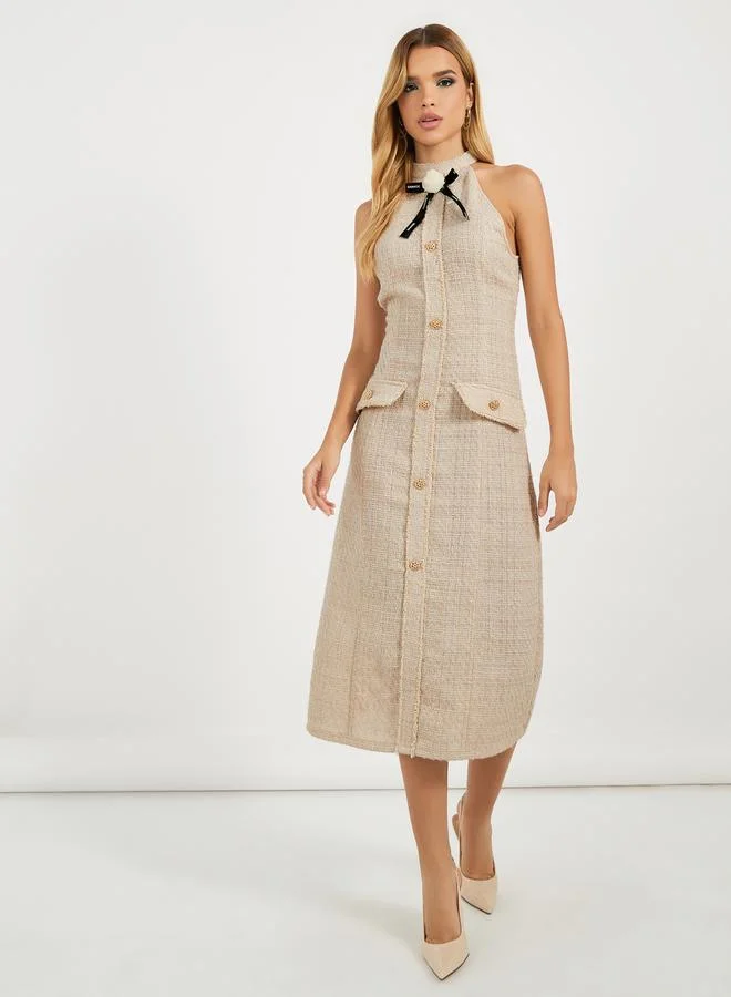 Styli Tweed Halter Midi Dress