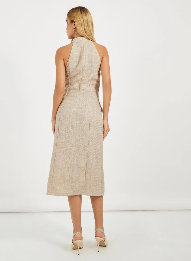 Styli Tweed Halter Midi Dress
