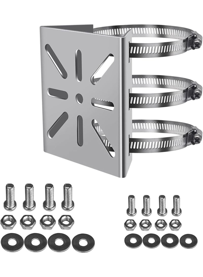 Arabest Universal Vertical Pole Mount for Security Camera, Stainless Steel Mounting Corner Bracket with 3 Loop Pipe Clamps, Solid Metal Mounting Corner Bracket for Cameras LED Wall, Solar Panels - Image 1