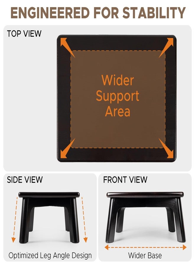 Sunlit One Step Stool, Heavy Duty Bathtub Stool up to 550 lbs, Non-Slip Wood Foot Stool, Wooden Step Stool for Adults, Dark Walnut Bed Step Stools for High Bed, Kitchen Bathroom Bedroom - Image 3