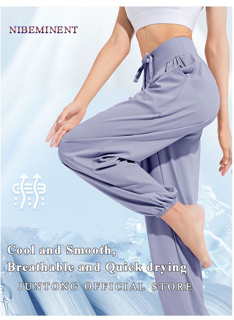NIBEMINENT Loose Casual Sports Pants For Women, Slimming Quick Drying Breathable Running Dancing Yoga Pants, Thin Fitness Clothes, Leggings And Protective Pants  - Image 2