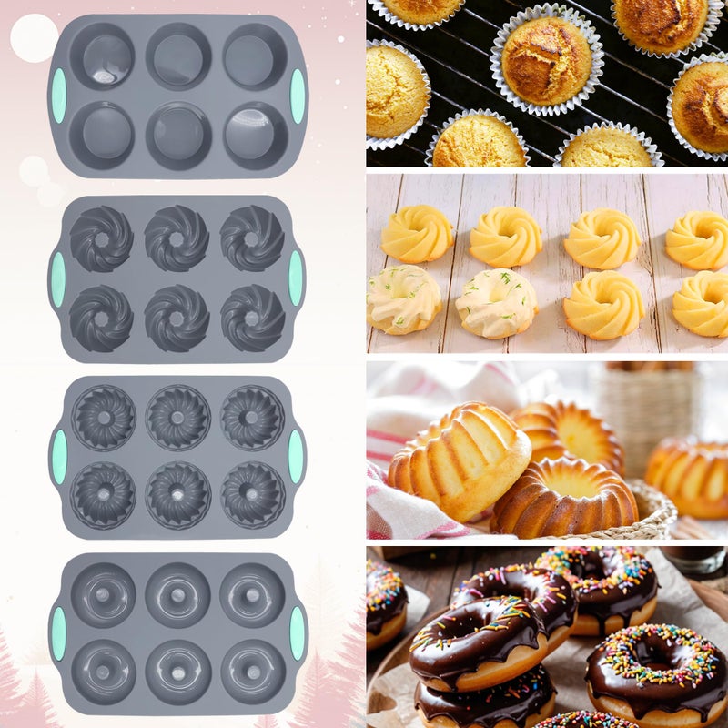 Tongjude 8 Pieces Silicone Donut Pans, Nonstick Silicone Muffin Pans, Heat Resistant Kitchen Oven Baking Cups, Dishwasher Safe and Microwave Safe, Grey - Image 2