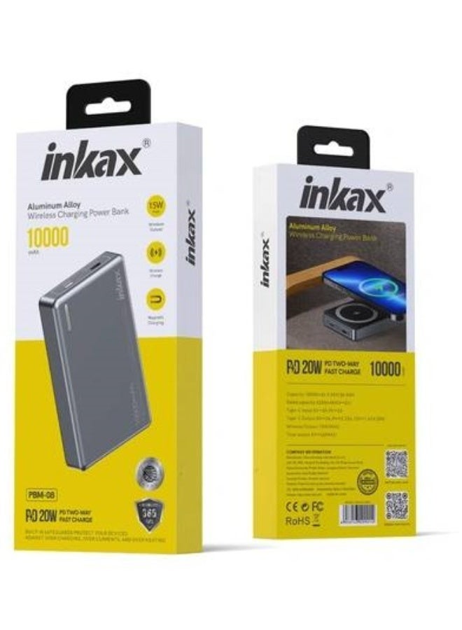 إنكاكس بنك طاقة لاسلكي مغناطيسي Inkax PBM-08 بسعة 10000 مللي أمبير - شحن سريع PD بقوة 20 واط، شاحن محمول متوافق مع MagSafe بقوة 15 واط لأجهزة iPhone 17/16/15 Pro Max وSamsung S26/S25/S24 Ultra وهواتف Android التي تدعم تقنية Qi - رمادي فلكي - Image 4