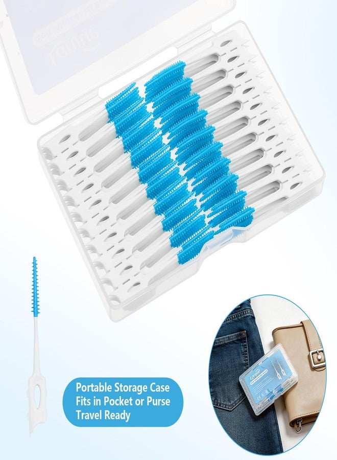 lanjue 220 Pieces Soft Dental Floss Picks, Blue Silicone Interdental Brushes Braces Brush with Case Toothpicks Brush Between Teeth for Teeth Cleaning Portable Storage Box for Oral Care - Image 2