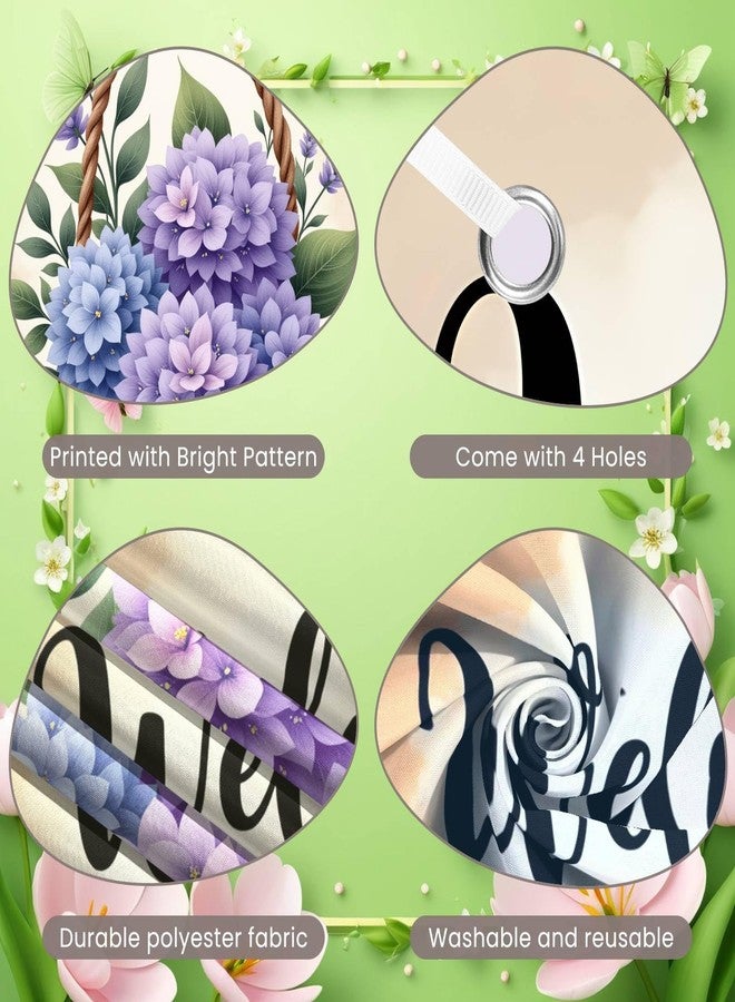 Woosytoo Welcome Door Cover Banner Spring Summer Front Door Decorations Blue Hydrangea Flower Porch Banner for Welcome Spring Summer Party Door Decorations - Image 2