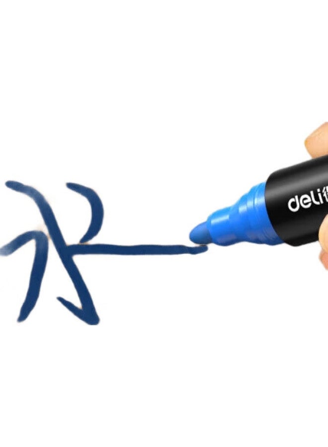 Deli قلم ماركر قابل لإعادة التعبئة من دلي، قلم ماركر لوجستي ذو طرف سميك، زيت-based، أزرق، 10 قطع/علبة، S552 - Image 2