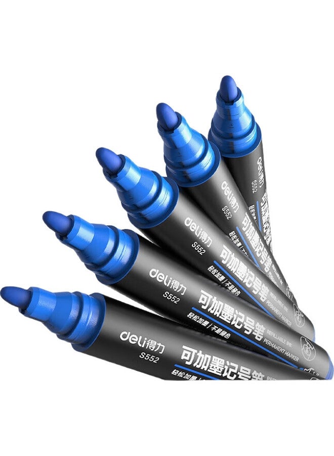 Deli قلم ماركر قابل لإعادة التعبئة من دلي، قلم ماركر لوجستي ذو طرف سميك، زيت-based، أزرق، 10 قطع/علبة، S552 - Image 3