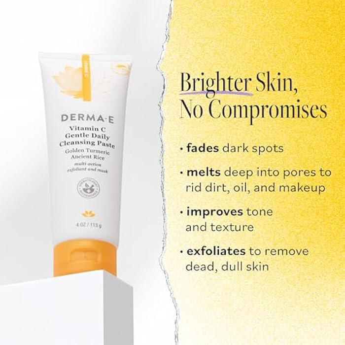 derma-e Derma E Vitamin C Gentle Daily Cleansing Paste, 4.0 Oz, Vitamin C Face Mask or Facial Wash with Turmeric, Brightening and Clarifying Facial Mask and Scrub - Image 2