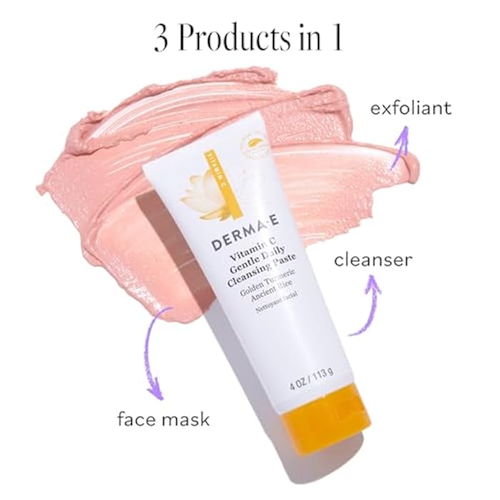 derma-e Derma E Vitamin C Gentle Daily Cleansing Paste, 4.0 Oz, Vitamin C Face Mask or Facial Wash with Turmeric, Brightening and Clarifying Facial Mask and Scrub - Image 5
