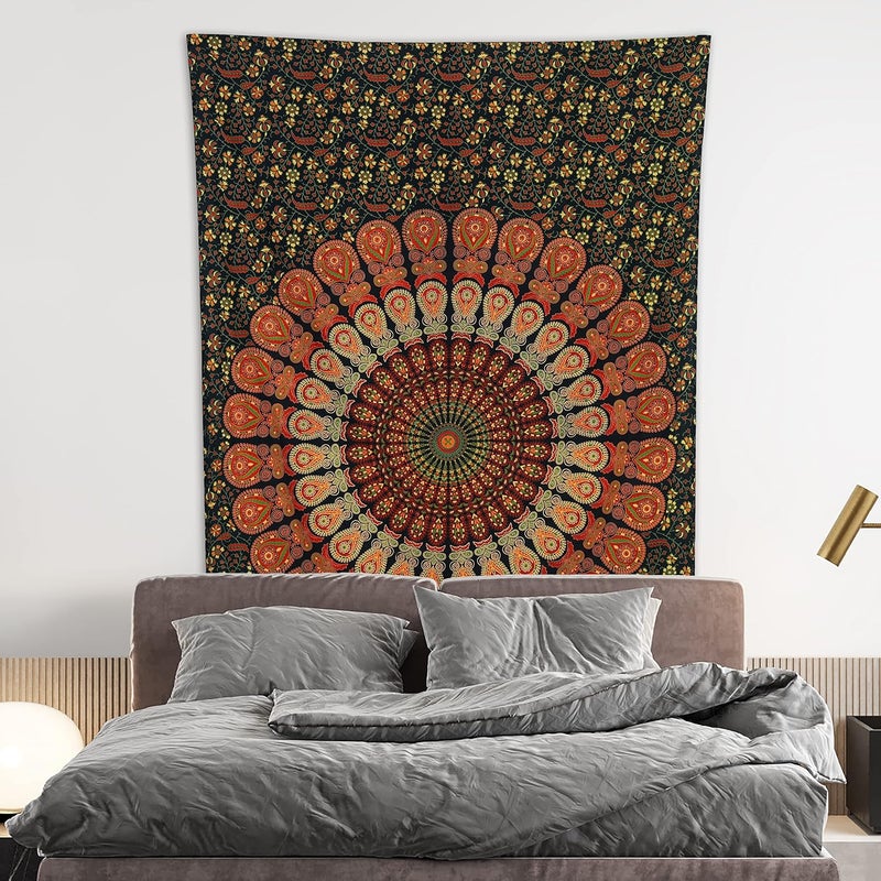 Bless International Handmade Indian hippie Bohemian Psychedelic Peacock Mandala Wall hanging College Dorm Beach Throws Table Cloth Bedding Tapestry (Golden Green, Medium(54x60Inches)(137x152cms)) - Image 2