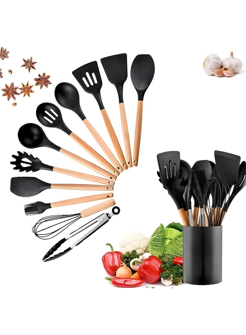 JscubeR Silicone Kitchen Utensils Set with Plastic Holder – 12 Pieces Heat‑Resistant Cooking Tools - Image 1