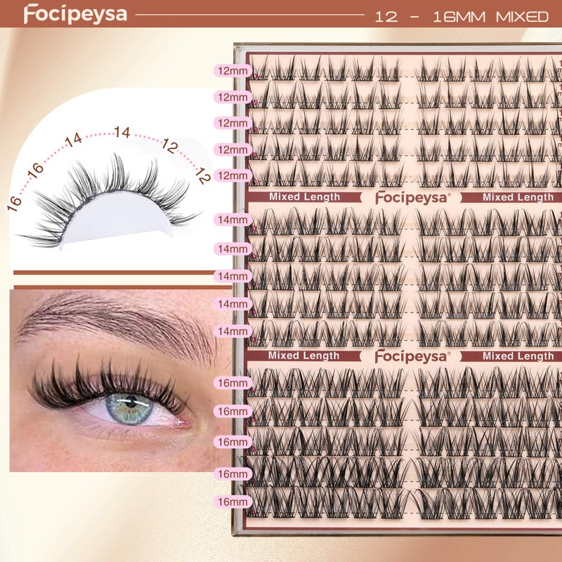 Focipeysa Fairy Eyelash Extension Kit with Lash Bond Seal Wispy Lash Clusters Kit Natural Look Lash Extensions 10-16mm Clusters Eyelashes Extensions Wispy Lash DIY Salon Effect Lash Extension - Image 5