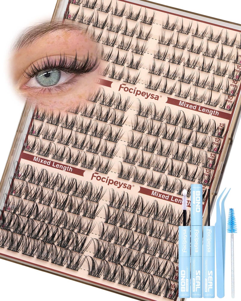 Focipeysa Fairy Eyelash Extension Kit with Lash Bond Seal Wispy Lash Clusters Kit Natural Look Lash Extensions 10-16mm Clusters Eyelashes Extensions Wispy Lash DIY Salon Effect Lash Extension - Image 1