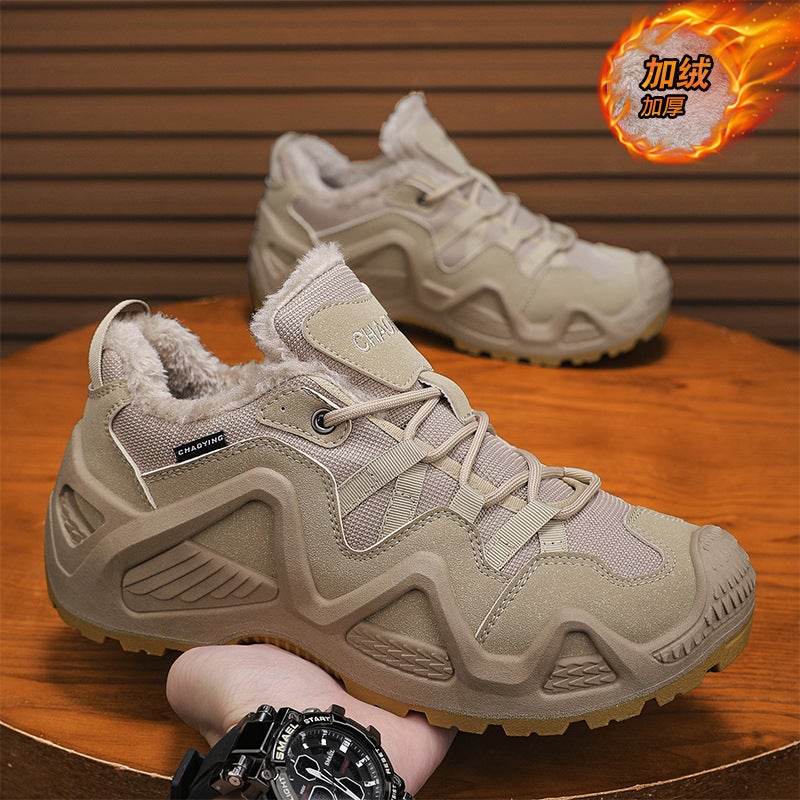 Men'S Shoes Winter 2025 New Men'S Outdoor Sports Fleece-Lined Retro Workwear Casual Shoes Large Size Hiking Shoes - Image 1