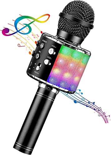 ShinePick Karaoke Microphone 4 in 1 Wireless Microphone with LED Lights Handheld Portable Karaoke Machine Home KTV Player Compatible with Android iOS DevicesBlack - Image 1