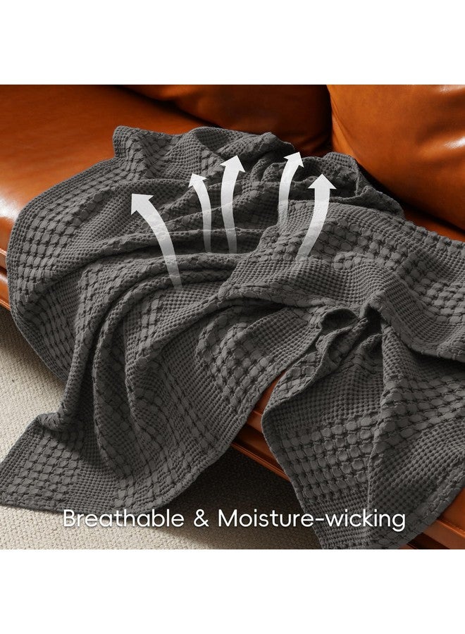PHF PHF 100% Cotton Waffle Weave Blanket King Size, Soft Lightweight Breathable Cozy Summer Blankets for Bed, Luxury Aesthetic Woven Bedding for Home Decor, 108"x90", Charcoal Grey  - Image 2
