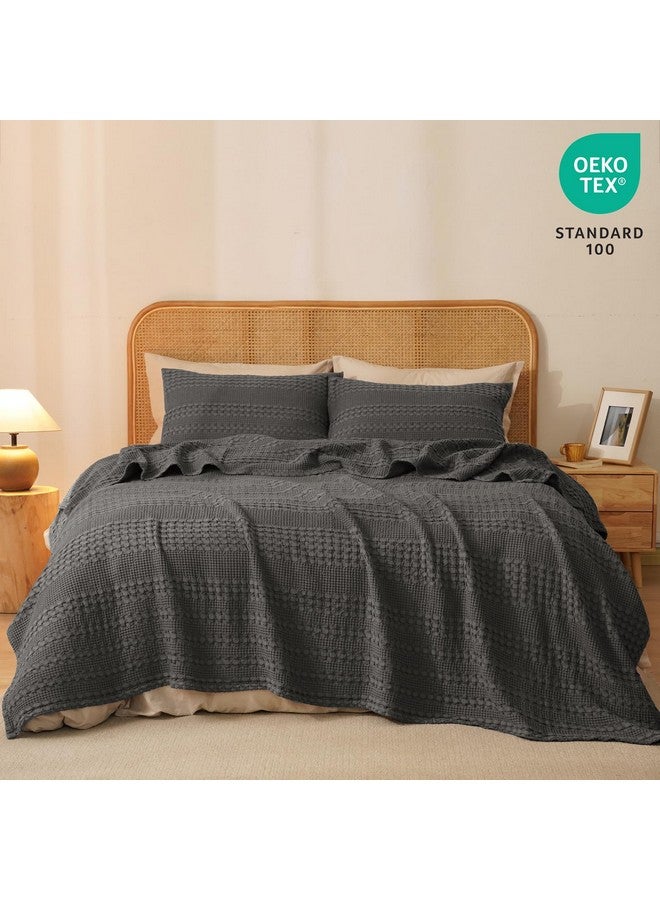 PHF PHF 100% Cotton Waffle Weave Blanket King Size, Soft Lightweight Breathable Cozy Summer Blankets for Bed, Luxury Aesthetic Woven Bedding for Home Decor, 108"x90", Charcoal Grey  - Image 4