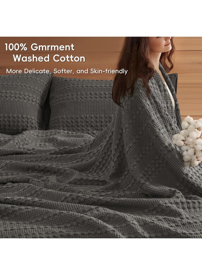 PHF PHF 100% Cotton Waffle Weave Blanket King Size, Soft Lightweight Breathable Cozy Summer Blankets for Bed, Luxury Aesthetic Woven Bedding for Home Decor, 108"x90", Charcoal Grey  - Image 1