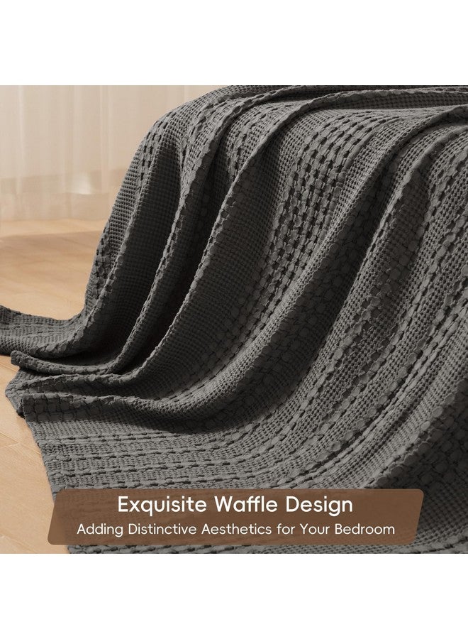 PHF PHF 100% Cotton Waffle Weave Blanket King Size, Soft Lightweight Breathable Cozy Summer Blankets for Bed, Luxury Aesthetic Woven Bedding for Home Decor, 108"x90", Charcoal Grey  - Image 3