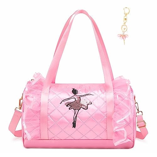 Dorlubel Cute Ballet Dance Bag Gym Travel Duffle Bag for Girls Tutu Dress Bag with Key Chain for Girls Pink3 of Long Mesh - Image 1