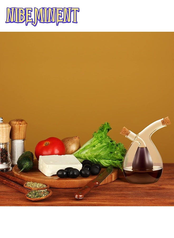 NIBEMINENT Oil and Vinegar Dispenser, 2 in 1 Glass Olive Oil and Vinegar Cruet Dispenser Bottle, Olive Soy Sauce Dispenser Double Pourer Spout, Kitchen Cooking Container(Classic) - Image 4