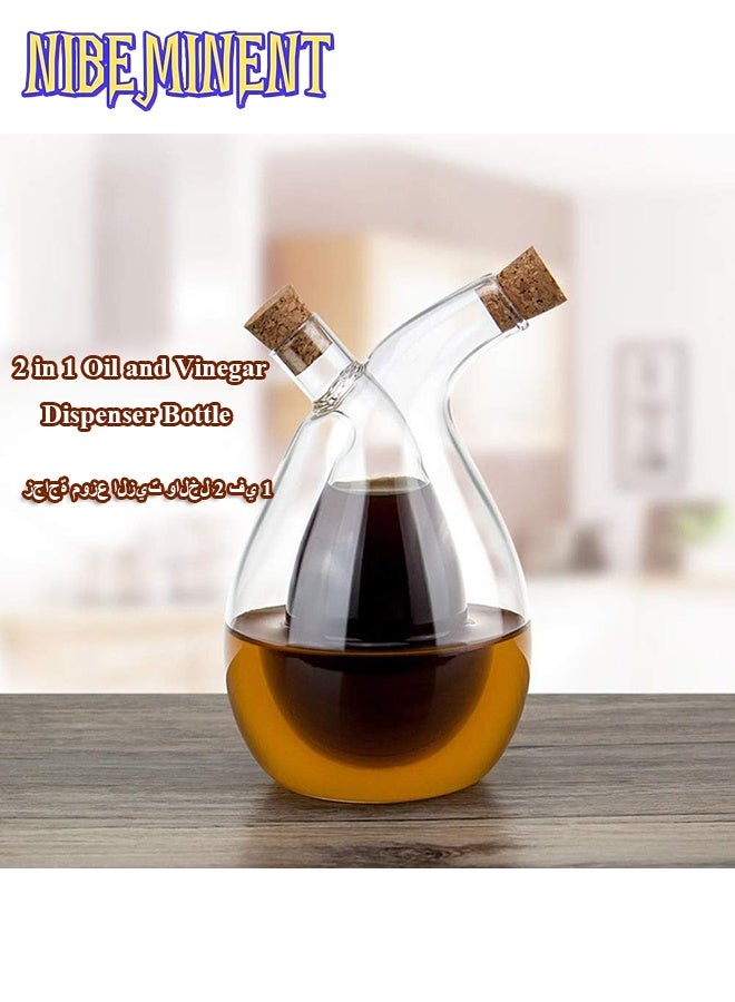 NIBEMINENT Oil and Vinegar Dispenser, 2 in 1 Glass Olive Oil and Vinegar Cruet Dispenser Bottle, Olive Soy Sauce Dispenser Double Pourer Spout, Kitchen Cooking Container(Classic) - Image 1