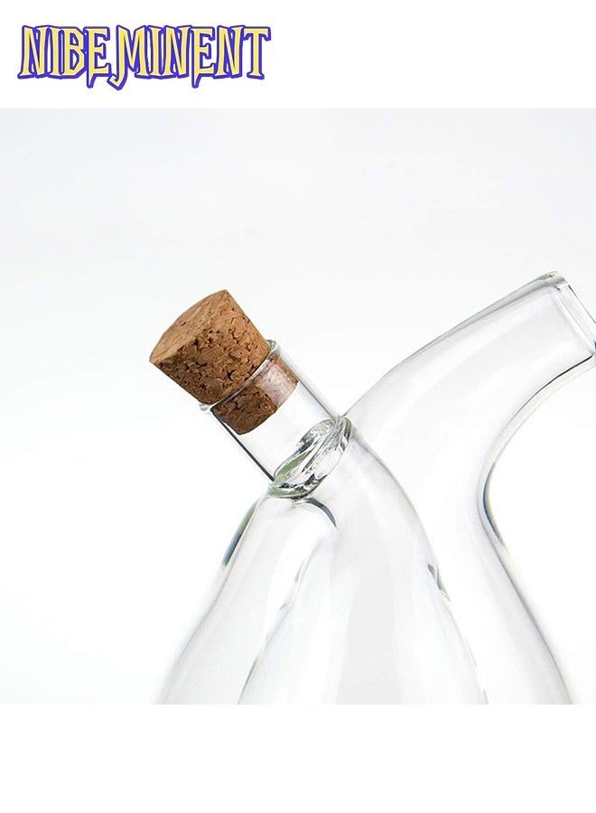 NIBEMINENT Oil and Vinegar Dispenser, 2 in 1 Glass Olive Oil and Vinegar Cruet Dispenser Bottle, Olive Soy Sauce Dispenser Double Pourer Spout, Kitchen Cooking Container(Classic) - Image 5