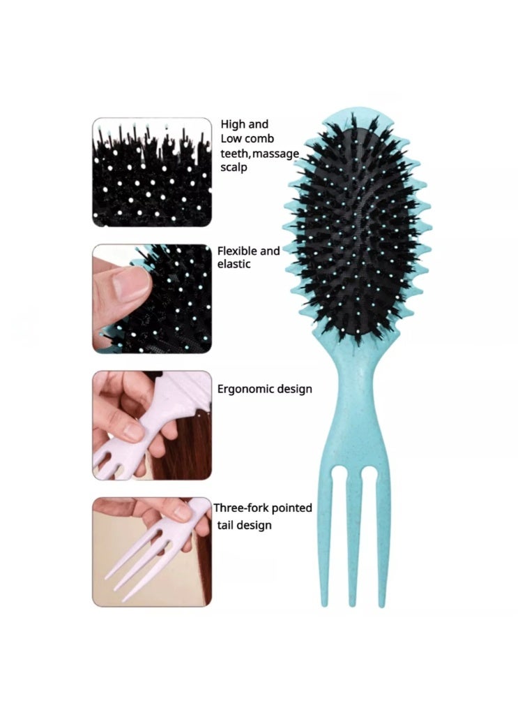 Curly Hair Styling Brush with Sectioning Comb – Curl Defining & Detangling Brush / Blue - Image 2