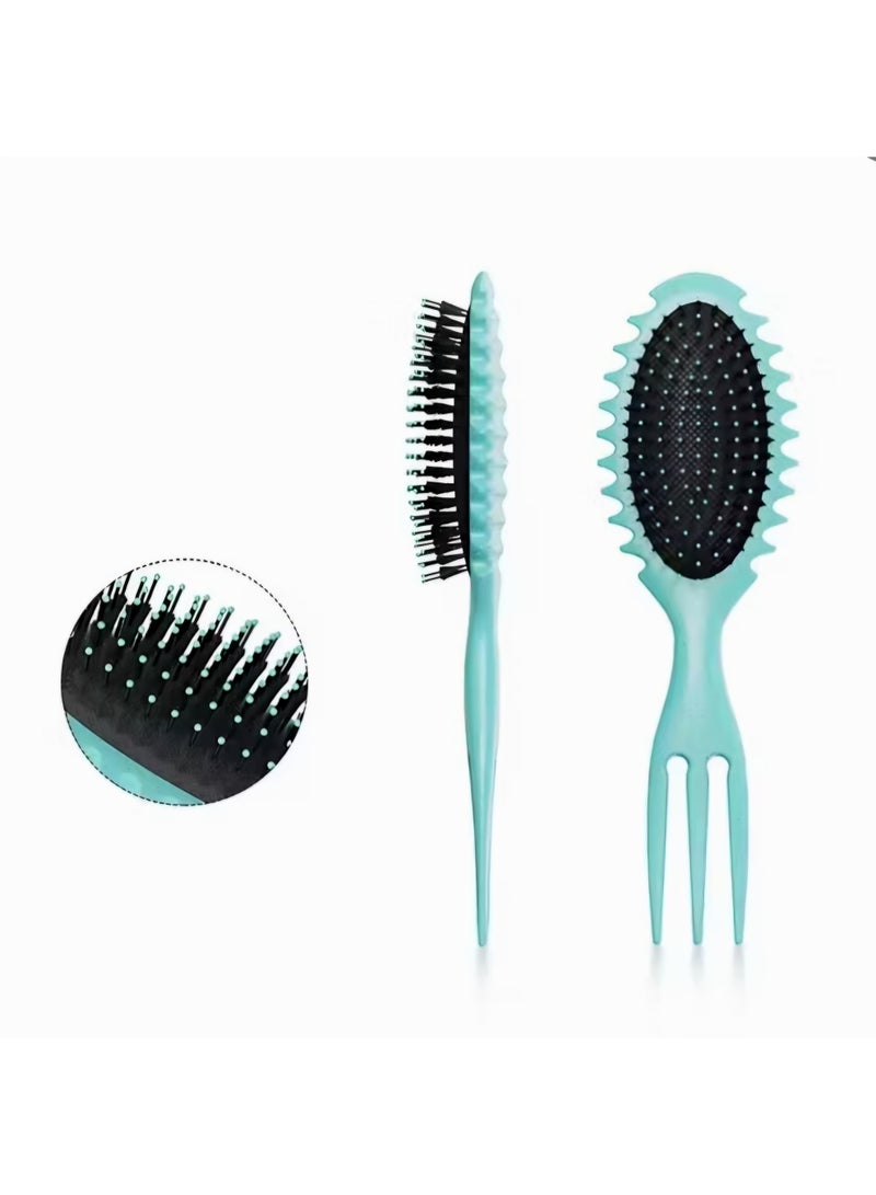 Curly Hair Styling Brush with Sectioning Comb – Curl Defining & Detangling Brush / Blue - Image 3