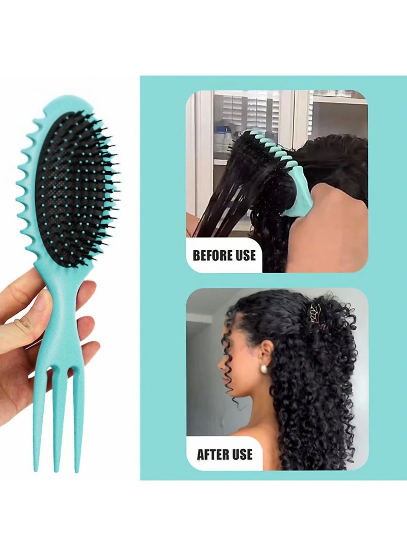 Curly Hair Styling Brush with Sectioning Comb – Curl Defining & Detangling Brush / Blue - Image 4