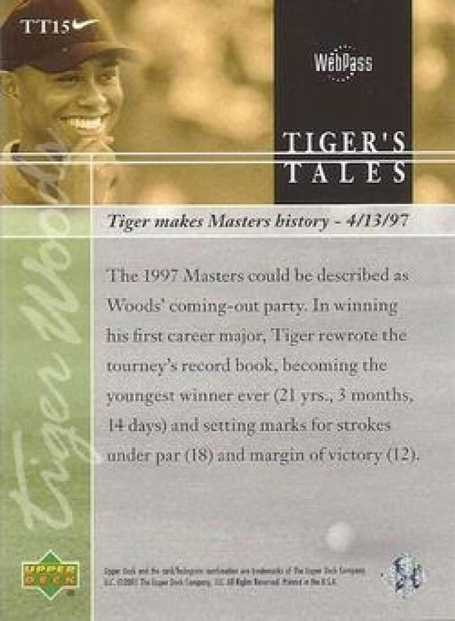 Upper Deck 2001 Upper Deck Tiger's Tales Golf #TT15 Tiger Woods RC Rookie Official UD Trading Card - Image 2
