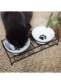Navaris Ceramic Pet Bowl Set  Food Water Bowls For Cats, Small Dogs And Puppies With NonSlip Retro Metal Stand  Set Of Bowls, 10.8 Oz Each  - Image 2