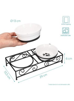 Navaris Ceramic Pet Bowl Set  Food Water Bowls For Cats, Small Dogs And Puppies With NonSlip Retro Metal Stand  Set Of Bowls, 10.8 Oz Each  - Image 3