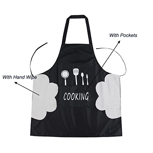 Agirlvct 2 Pack Kitchen Apron with Hand Wipe,Water-drop Resistant with Pockets Cooking Dish Washing Bib Aprons Birthday Gift for Women Men Chef Home Coffee Restaurant - Image 5