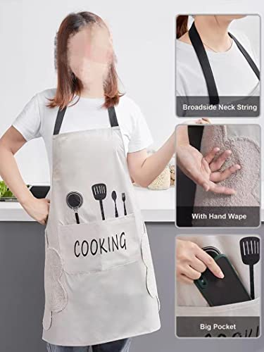 Agirlvct 2 Pack Kitchen Apron with Hand Wipe,Water-drop Resistant with Pockets Cooking Dish Washing Bib Aprons Birthday Gift for Women Men Chef Home Coffee Restaurant - Image 3