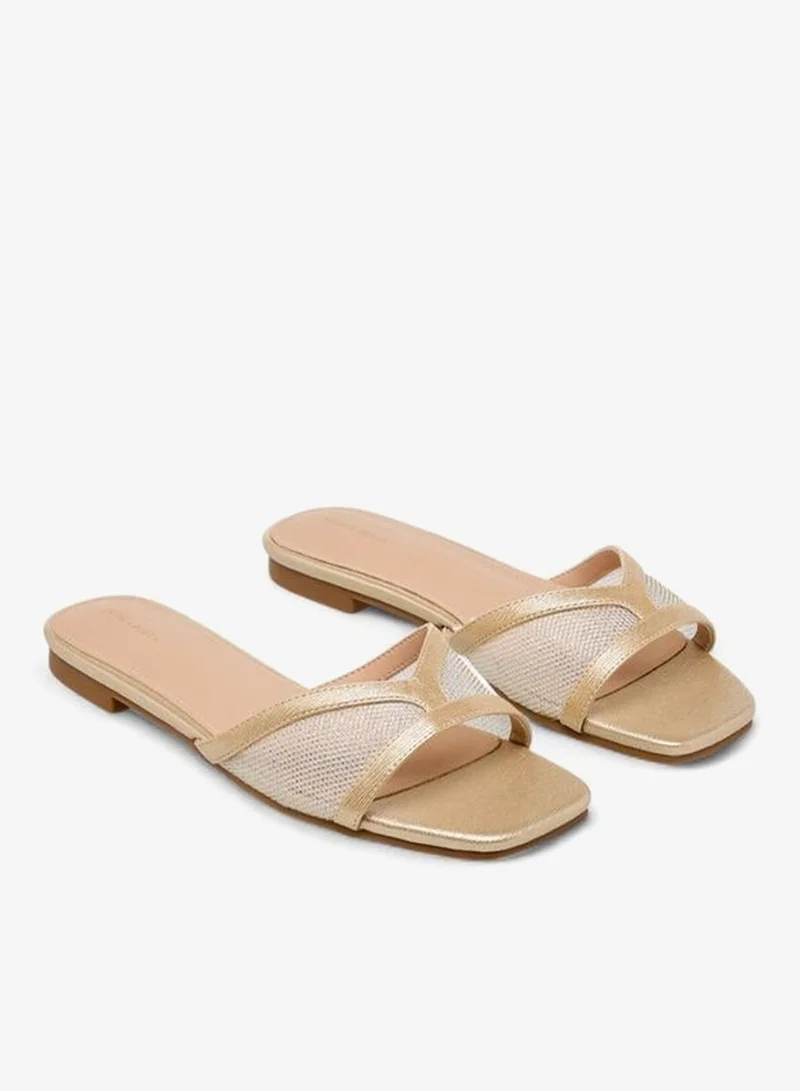 Flora Bella By Shoexpress GOLD Flora Bella Women Mesh Panel Slide Sandals for Women | Best Price UAE