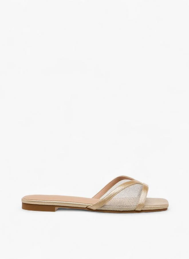 Flora Bella By Shoexpress GOLD Flora Bella Women Mesh Panel Slide Sandals for Women | Best Price UAE