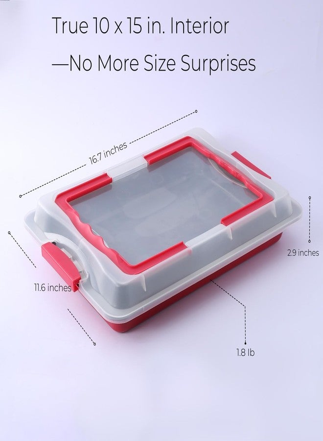 FAQQI 10x15 Jelly Roll Pan with Lid, Nonstick Carbon Steel Baking Pan with Locking Cover & Foldable Carry Handle, Rectangular Cake Pan Carrier for Swiss Roll, Brownies, Bars, Potluck & Bake Sale Desserts - Image 2