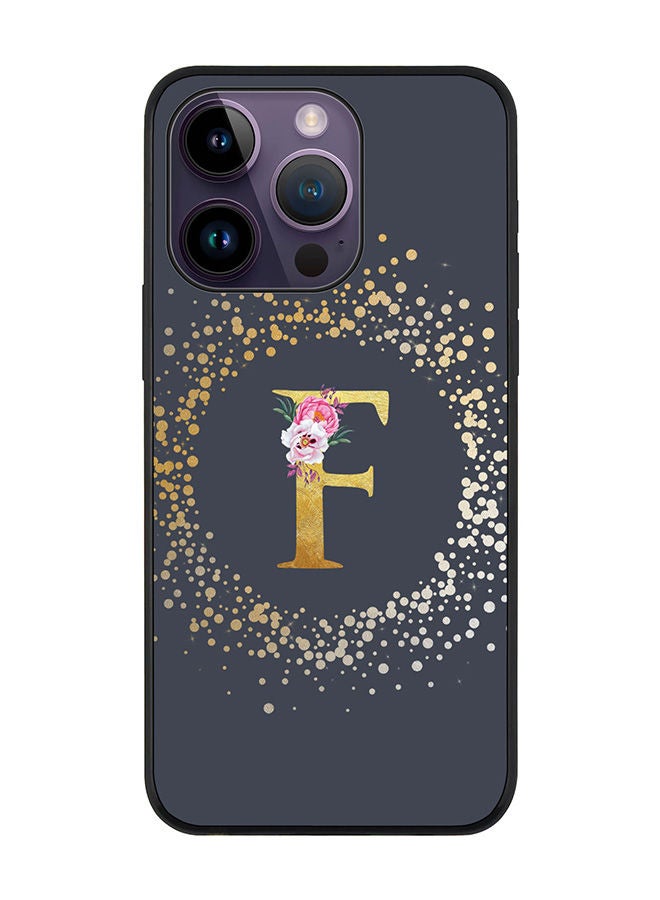 Stylizedd Rugged Black edge case for Apple iPhone 14 Pro Slim fit Soft Case Flexible Rubber Edges TPU Gel Thin Cover - Custom Monogram Initial Letter Floral Pattern Alphabet - F (Grey) - Image 1