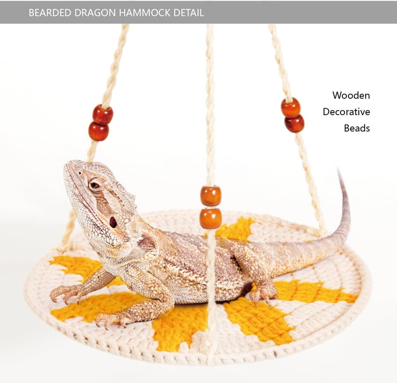 Yosadol Bearded Dragon Hammock, Handwoven Beardie Hammock, Pineapple Pattern Lizard Hanging Bed, Small Animal Pets Round Swing, Bearded Dragon Tank Accessories, Habitats Supplies, Climbing Toy - Image 4