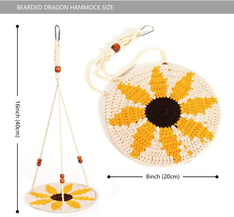 Yosadol Bearded Dragon Hammock, Handwoven Beardie Hammock, Pineapple Pattern Lizard Hanging Bed, Small Animal Pets Round Swing, Bearded Dragon Tank Accessories, Habitats Supplies, Climbing Toy - Image 3