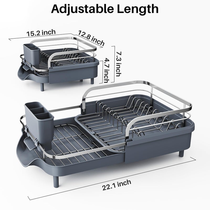 SNTD Dish Drying Rack, Expandable Dish Rack for Kitchen Counter, Stainless Steel Dish Drainer with Drainboard Set and Utensil Holder (Gray) - Image 5