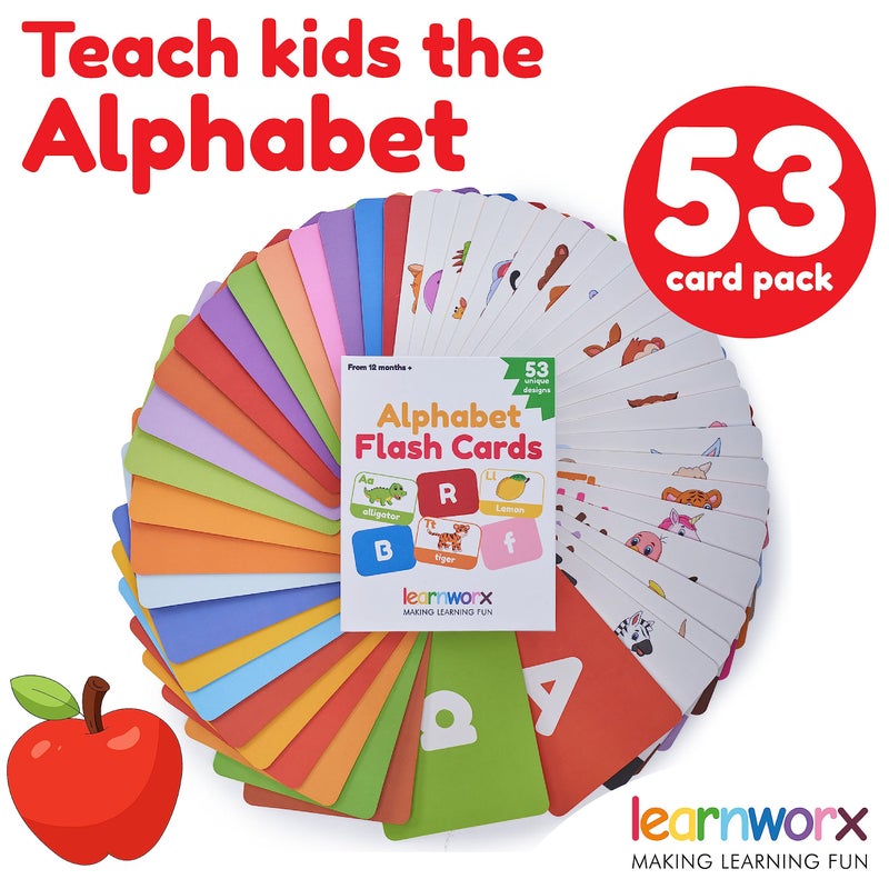 learnworx Alphabet Flash Cards for Toddlers | Award-Winning | 52 ABC Flashcards for Baby & Kids|ABC Cards Kindergarten | Large Upper and Lower Case | Large A-Z Learning Letter Animal Flashcard for Ages 1,2,3&4 - Image 2