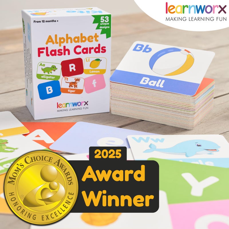 learnworx Alphabet Flash Cards for Toddlers | Award-Winning | 52 ABC Flashcards for Baby & Kids|ABC Cards Kindergarten | Large Upper and Lower Case | Large A-Z Learning Letter Animal Flashcard for Ages 1,2,3&4 - Image 3